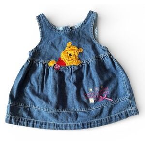 Y2K Winnie the Pooh Disney Denim Jumper Dress Sz. 6 Mos 100 Acre